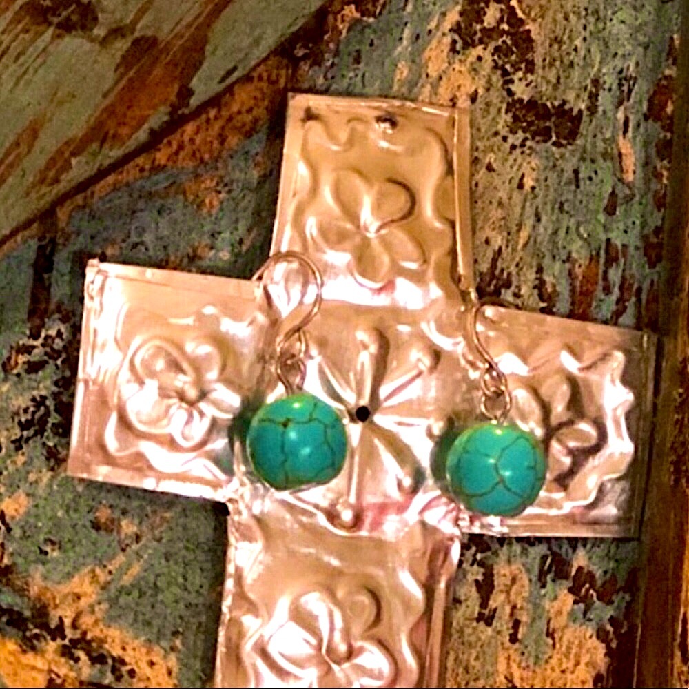 SILVER TURQUOISE BALL EARRINGS FRENCH WIRES   7ml.